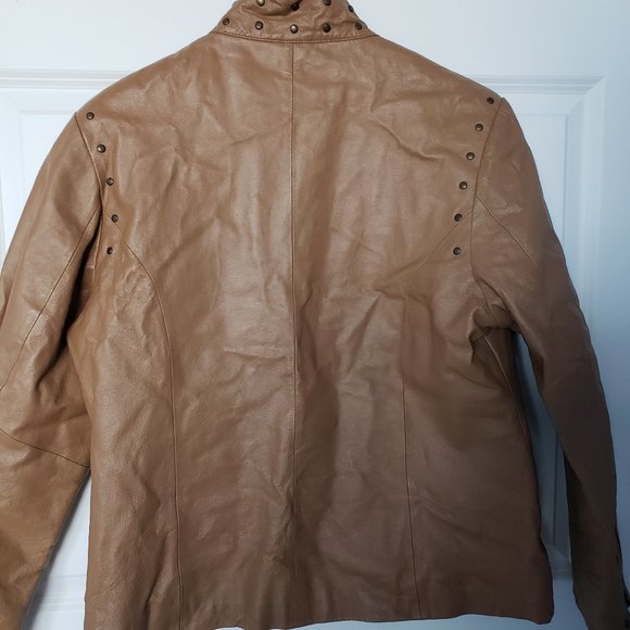 Excelled Vintage Y2K Leather Studded Brown Biker Moto Jacket - Picture 2 of 10